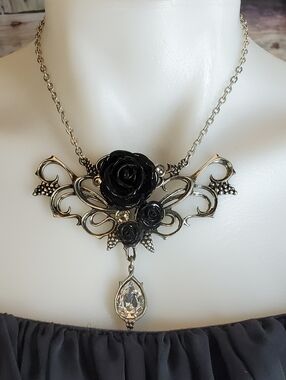 Alchemy Gothic Set Bacchanal Rose. Necklace and Pierced Earrings.